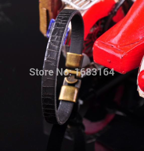 

G43 Black Handmade Genuine Leather Bracelet Wristband Men's Cuff Bronze Clasp