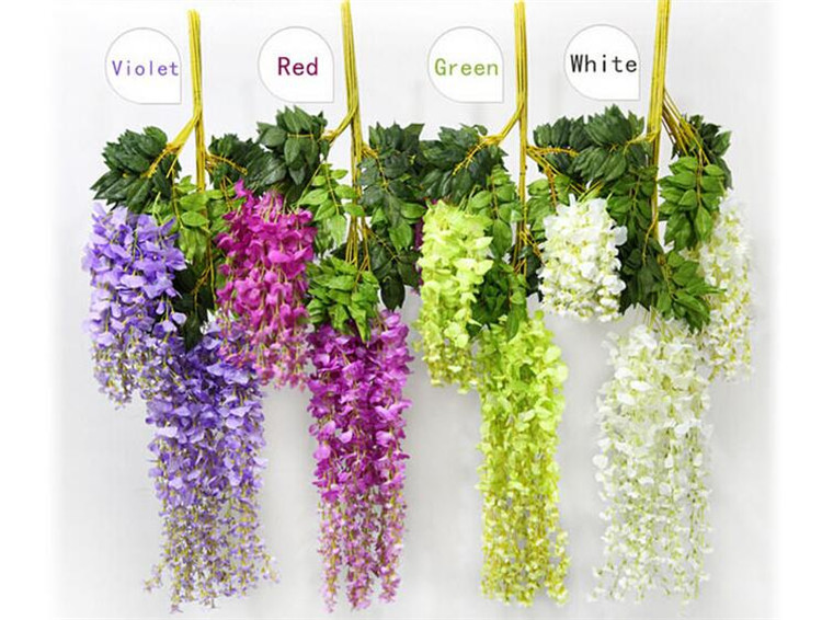 

7 Colors Elegant Artificial Silk Flower Wisteria Flower Vine Rattan For Garden Home Wedding Decoration Supplies 110cm Available50PCS/LOT, Customize