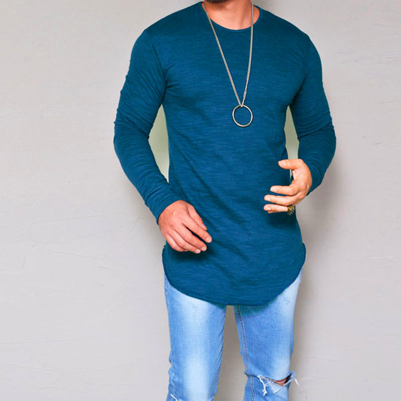 

New Mens Fashion Crew Neck T Shirt Slim Solid Color Mens Tops Long Sleeved T Shirt, White