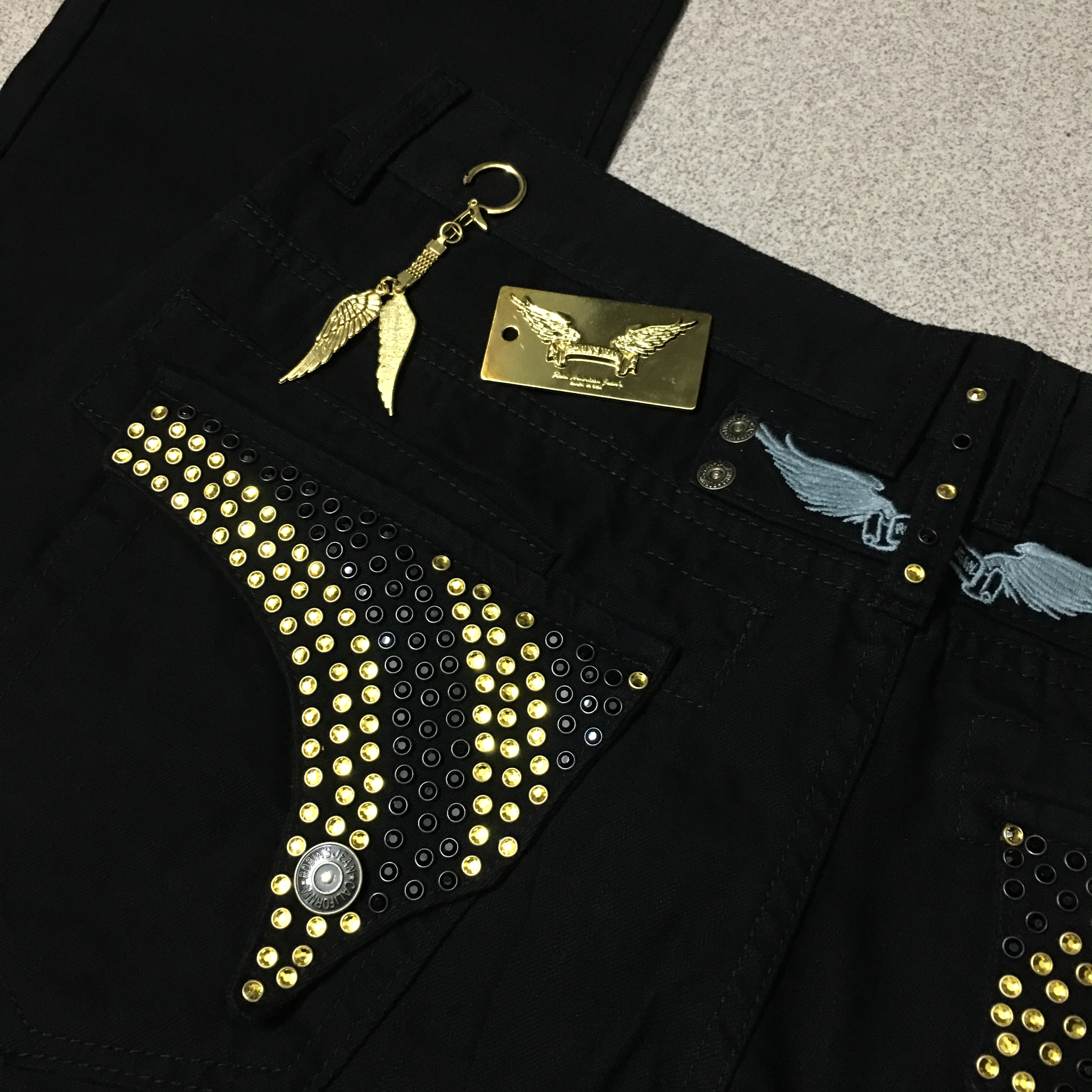 black and gold robin jeans