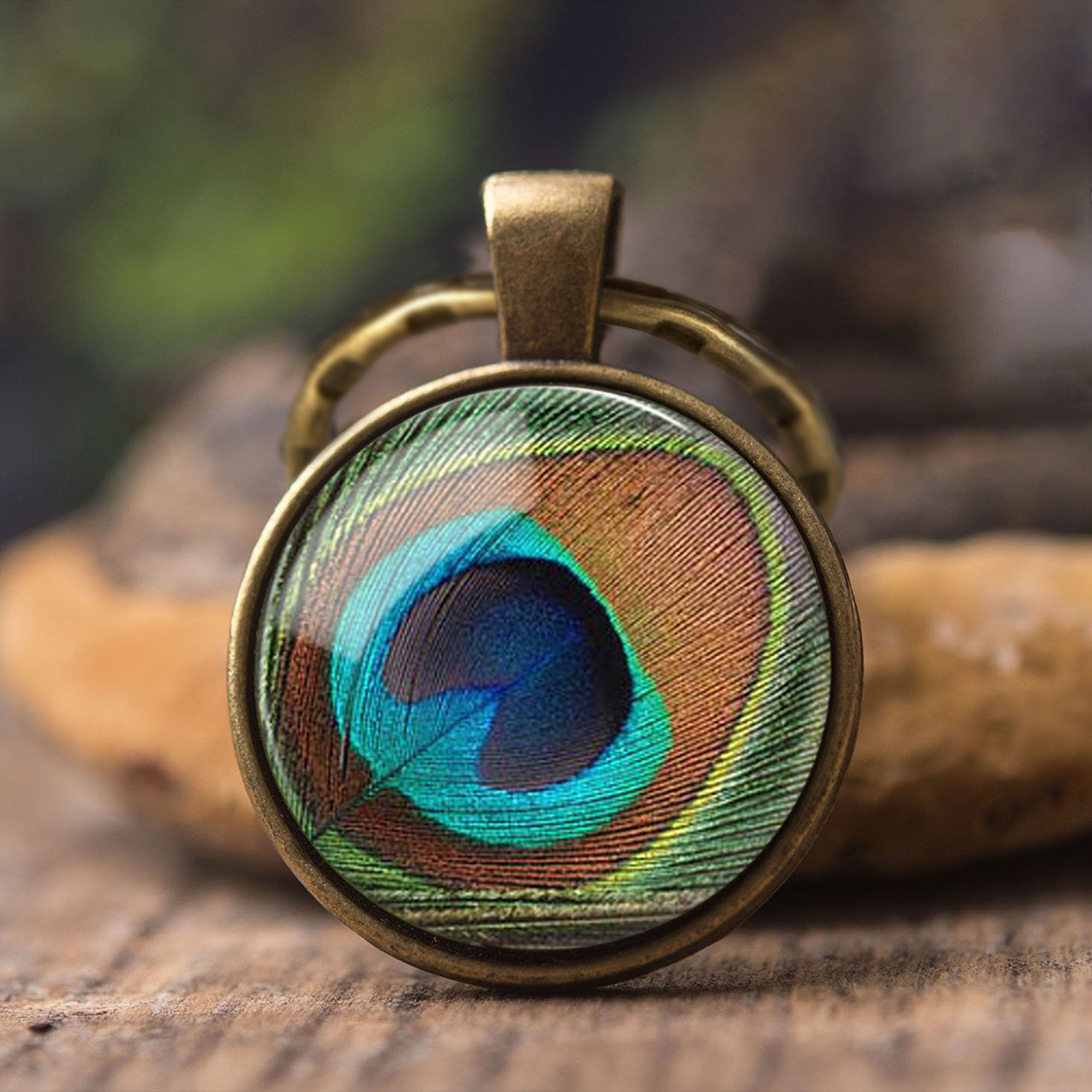 2021 Beautiful Peacock Feather Key Chains Mandala Glass Cabochon