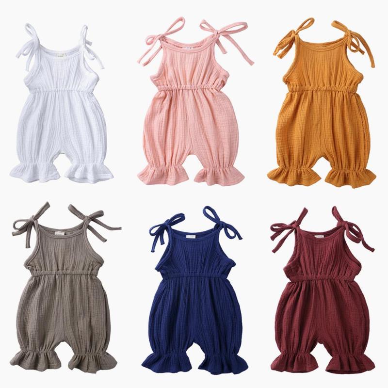 

Newborn Kids Baby Girls Toddler Summer Cotton Linen Romper Ruffle Suspenders Jumpsuit Clothes Outfit Set For Children, Blue