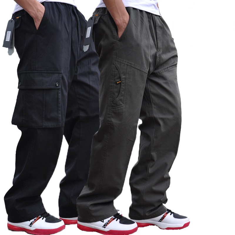 

Free shipping Summer thin male casual pants plus size overalls 100% cotton loose elastic waist fat long trousers 13 colors -6XL, Black