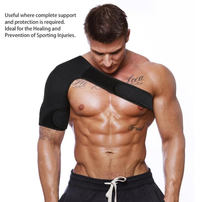 

Adjustable Breathable Gym Sports Care Single Shoulder Support Back Brace Guard Strap Wrap Belt Band Pads Black Bandage Men&Women, As pic