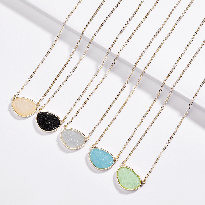

5 Color Druzy Drusy Pendant Necklaces Resin Druse Gold Collar Fashion Women Jewelry Party Wedding Dating Gift