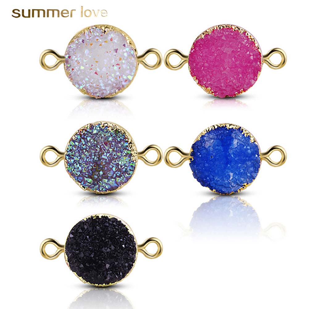 

New Nature Resin Gemstone Druzy Diy Charm fit Women Bracelet Necklace Double Side Resin Pendant for Diy Jewelry Making