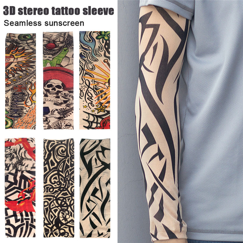 

Arm Warmer Unisex Quick Dry UV Protection Outdoor Fake Temporary Tattoo Running Arm Sleeve Skin Proteive Nylon Tattoo Sleeves