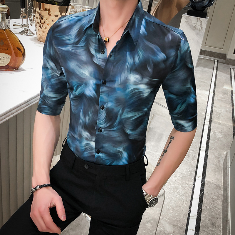 

Summer Streetwear Social Nightclub Party Blusa Camisa Masculina High Quality Casual Men Shirt Slim Fit Short Sleeve Dress Shirts, Kermesinus