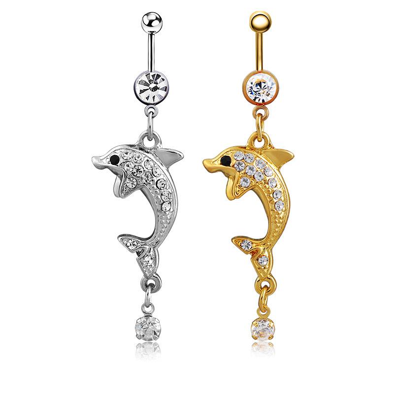 

Fashion Piercing Body Jewelry Korean Trendy White Crystal Dolphin Navel Belly Button Ring Lovery Dancing Belly Rings