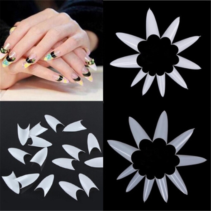 

Nail Salon Stiletto Sharp False Nails Tip French Manicure Artificial Natural/clear Fake Nails Full Cover Tips Design 100Pcs/Pack, White