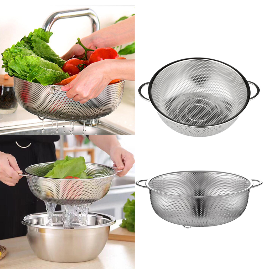 

2 pieces stainless steel strainer noodles drainer basket w/ handles kitchen