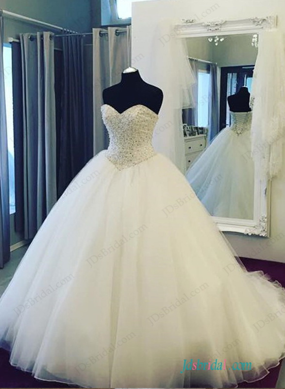 

Sleeveless Basque Waistline Floor Length Ball Gown Wedding Dress with Pearls Beads Corset Back Bridal Dress Plus Size, White