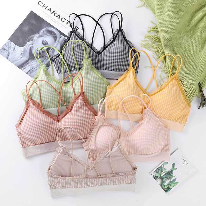 

Women Seamless Lace Yoga Sports Bra Wrapped Chest Plaid Sexy Fashion Beauty Back Bra Fitness Running Gym Vest Push Up Top, Yellow