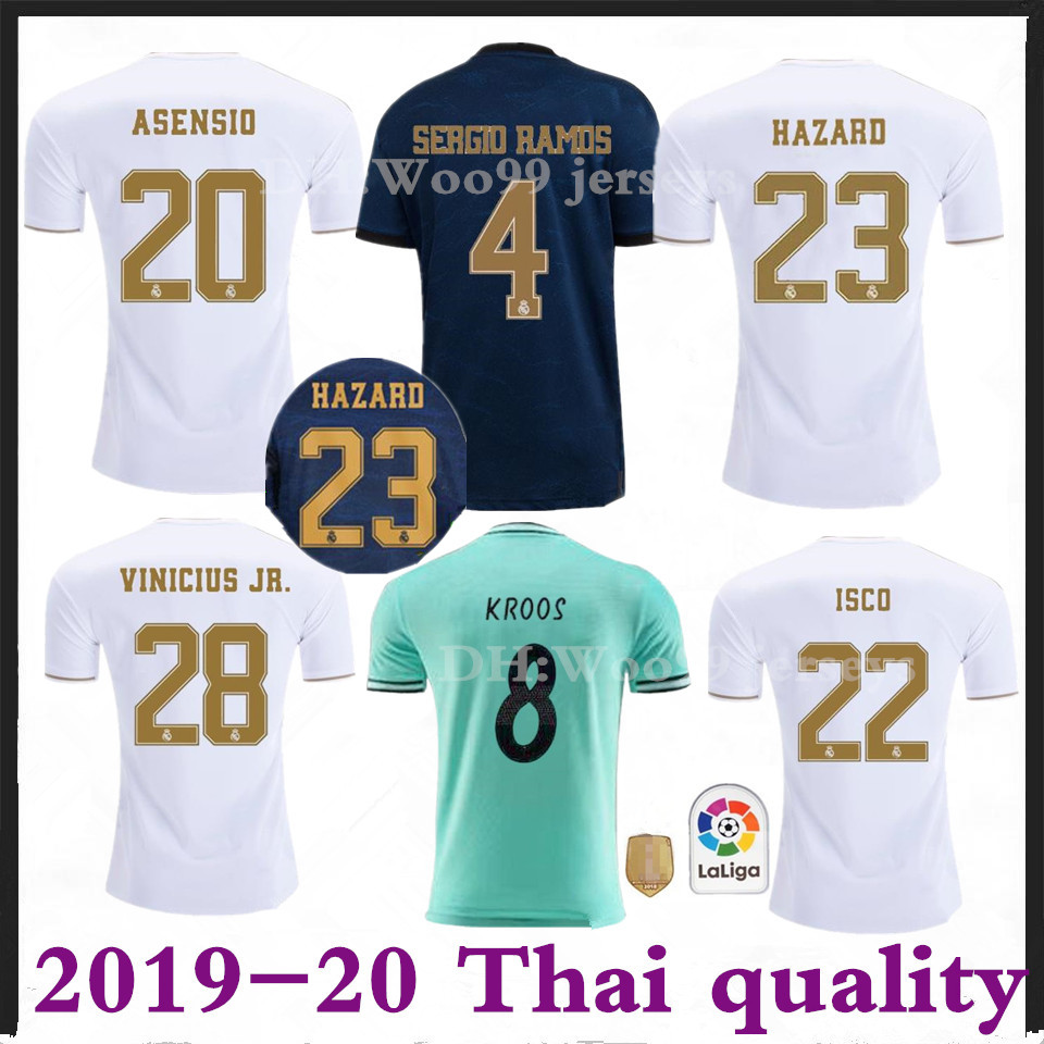 

23#HAZARD 19 20 Real madrid soccer jerseys home white Gold away black BENZEMA MODRIC BALE third green football shirt camisetas de futbol, Black;yellow