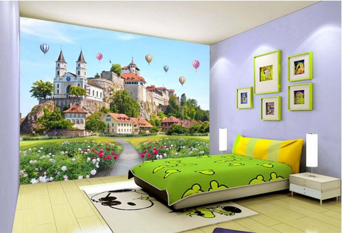 

WDBH custom photo 3d wallpaper Children's castle balloon scenery living room home decor 3d wall murals wallpaper for walls 3 d living ro, Non-woven