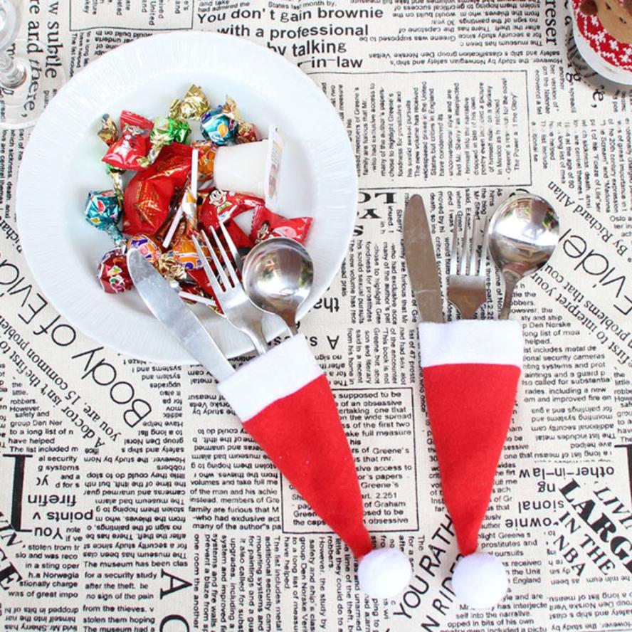 

10PC Christmas Decorative tableware Knife Fork Set Christmas Hat Storage Tool Reusable decorations for home C30726