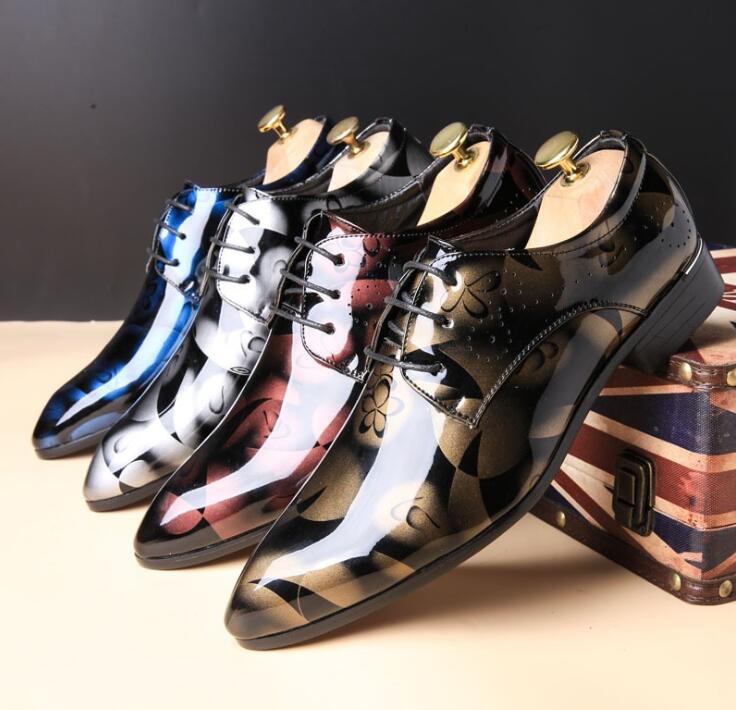

2020 Newest Men Dress Shoes Designer Business Office Lace-Up Loafers Casual Driving Shoes Men's Flat Party Leather Shoes 4 Color 37-48, White