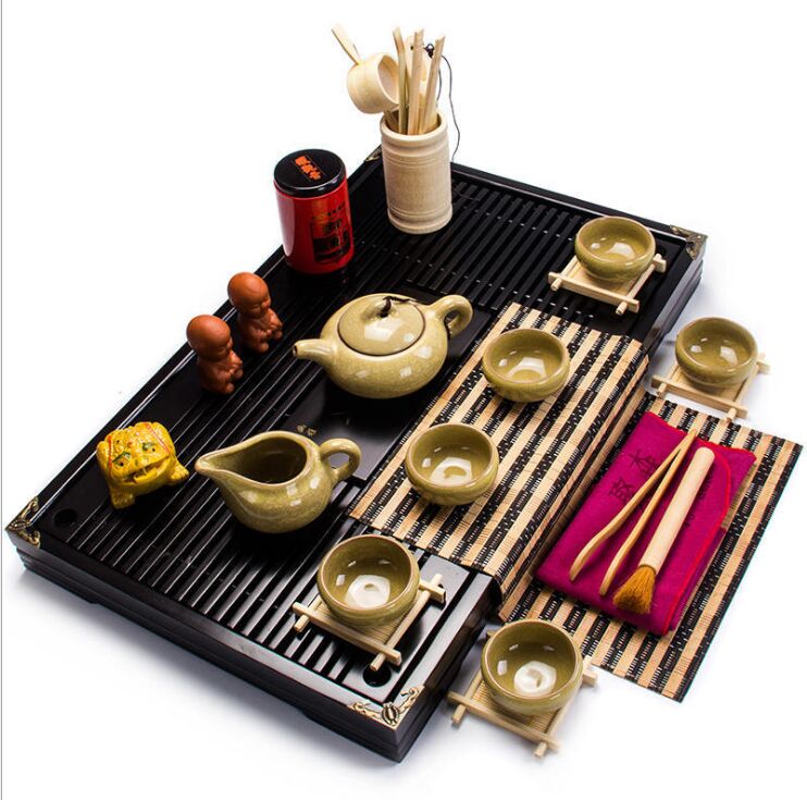 

whole Tea set ice crack kung fu set solid wood tea tray ceremony teapot tea cup combination