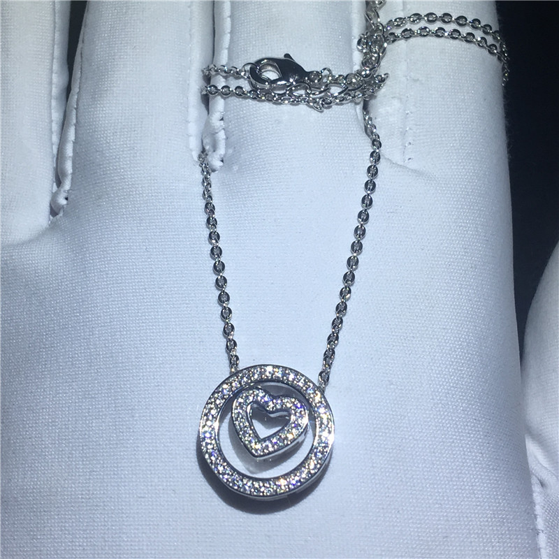 Pendentif coeur rond romantique avec collier en argent Sterling 925 5A zircon Cz pendentifs de mariage de fiançailles pour femmes cadeau de marié