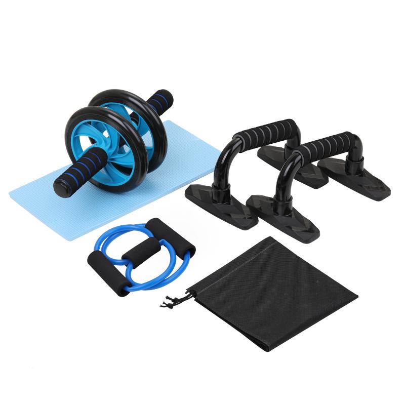 

4-in-1 AB Wheel Roller Kit Spring Exerciser Abdominal Press Wheel Pro with Push-UP Bar Knee Pad for Muscle Strength Fitness, Blue