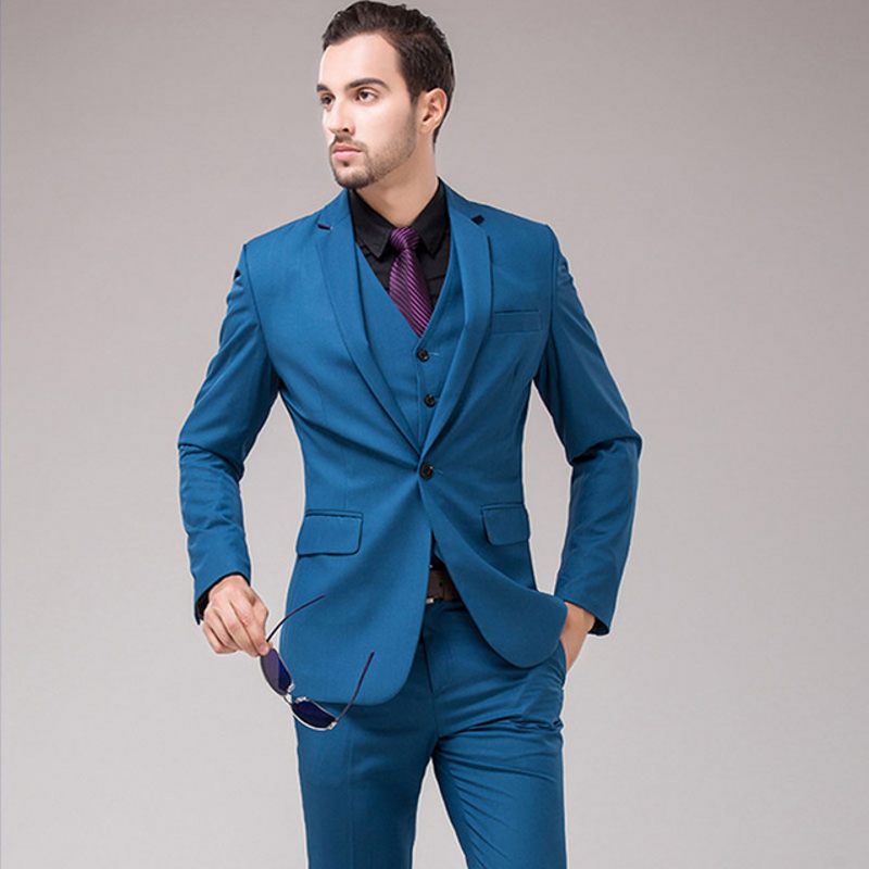 Slim Fits Man Work Business Suit Groom Tuxedos Manteau Gilet Pantalon Ensemble Robe De Bal Blazer Vêtements De Fête (Veste + Pantalon + Gilet + C