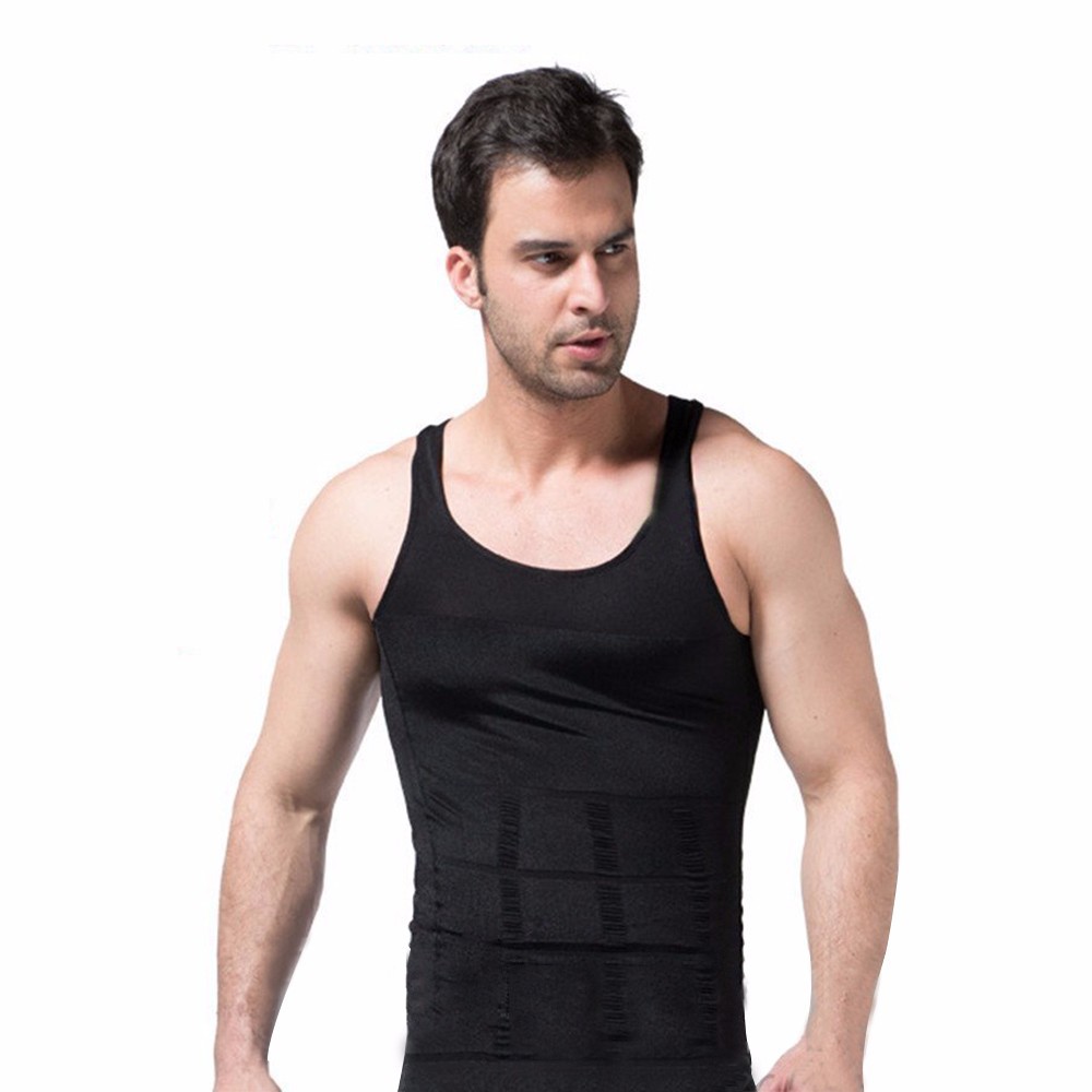 

Men's Slimming Body Shapewear Corset Vest Shirt Compression Abdomen Tummy Belly Control Slim Waist Cincher Underwear, Black