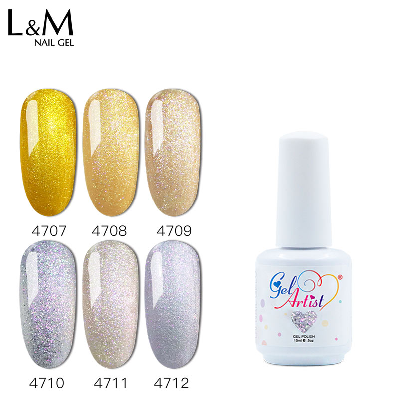 

Gelartist Brilliant gold and silver series gel nail polish Glitter Shine UV soak off 3 pcs set (1base+1color+1Top, 4709 4708 4710