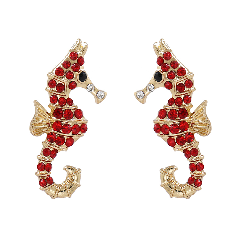 

Red Green Clear Rhinestone Seahorse Earrings Women Fashion Cute Animal Golden Metal Earrings Jewelry Female Ehnic 2020