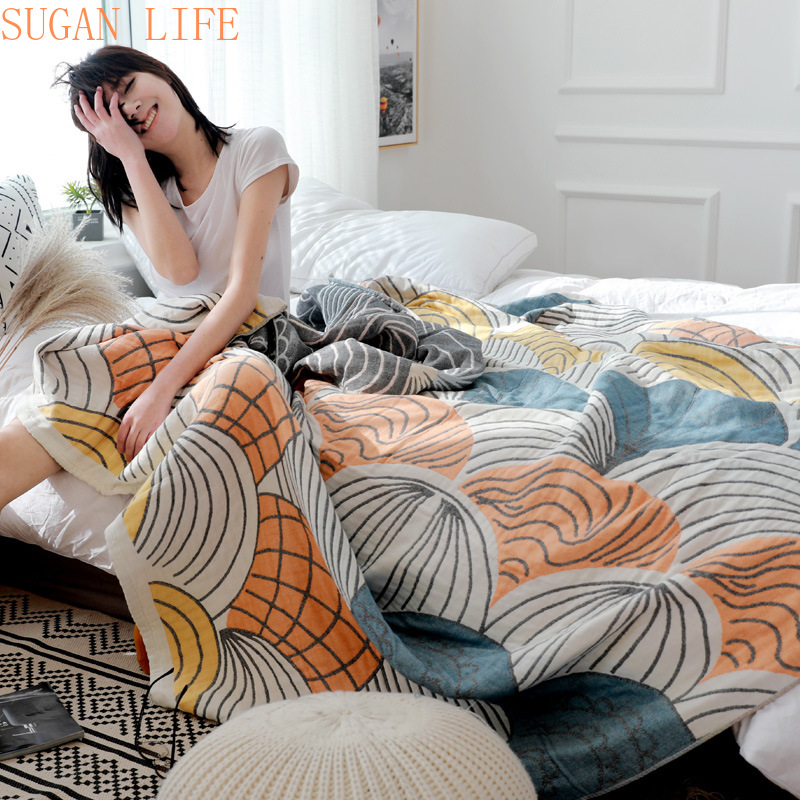 

Cotton Gauze Towel Muslin Blanket Soft Throw Plaid For Adults On The/Bed/Sofa/Plane/Travel Bedspread