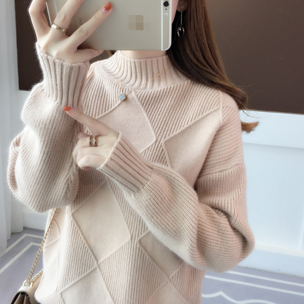 

2020 Autumn Winter Women Korean Style Solid Knit Pullovers Sweater Female Half Turtleneck Loose Outerwear Jumper Tops AQ569, Blue