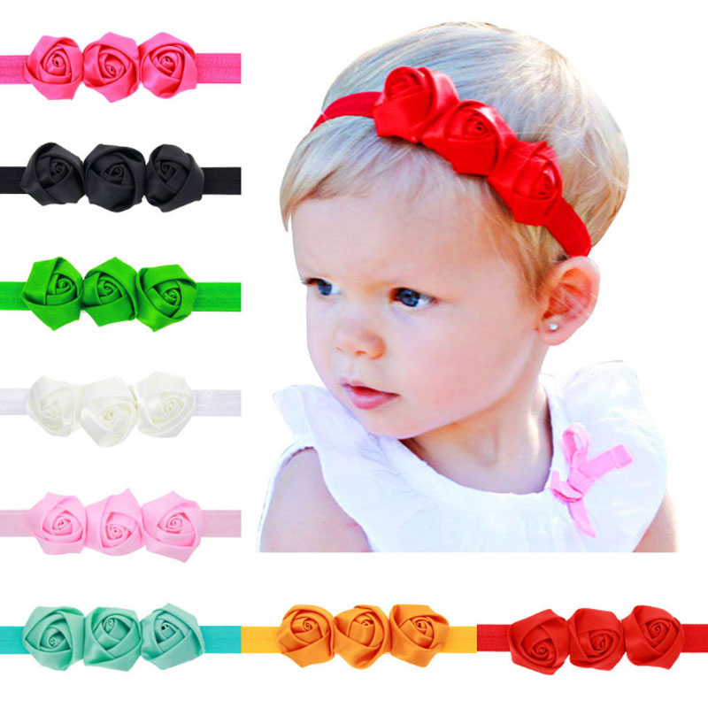 

New Baby Girl 3 Rose Flowers Hairbands headbands Children Hair Accessories Princess Elastic Headwear Free shipping, Mixed