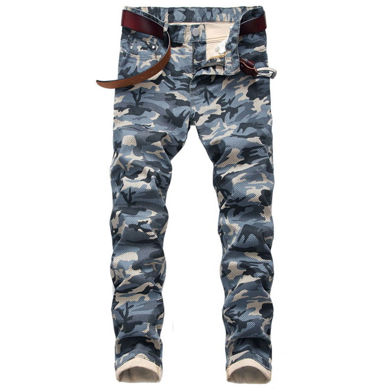 

Men Casual Stretch Jeans Men Camouflage Personalized Pattern Pants Skinny Denim Stretch Pants Men's Jeans, 1553-3