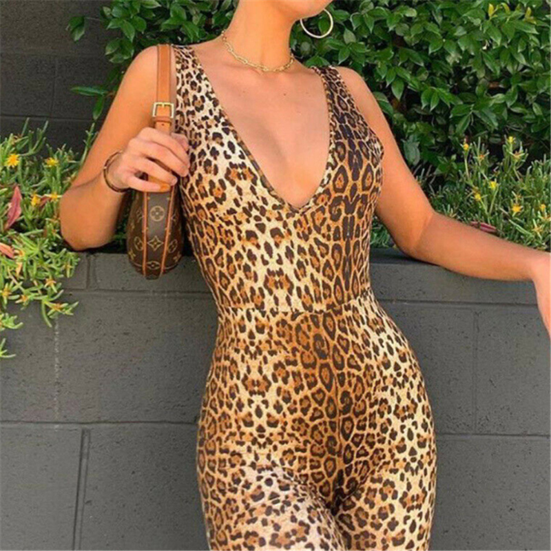 Casual Sporty Active Wear Backless Playsuit Sexy Push Up Strap Rompers Womens Leopard Jumpsuit Workout Fitness Biker Playsuits T200527