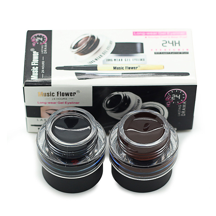 

Music Flower Black + Brown Two-color Gel Eyeliner Smudge- Proof & Water Proof Eye Liner Eye Liner Eyeliner Gel Makeup Cosmetic + Brush M007, Customize