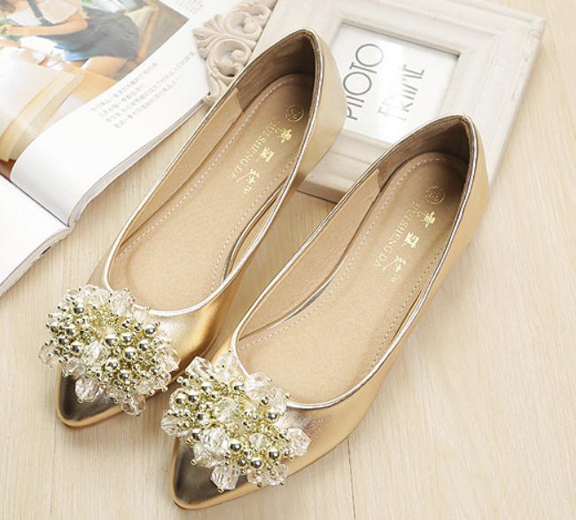 

2019 Women's shoes in Spring and Autumn with New style flat bottom pointed end @258, Gold