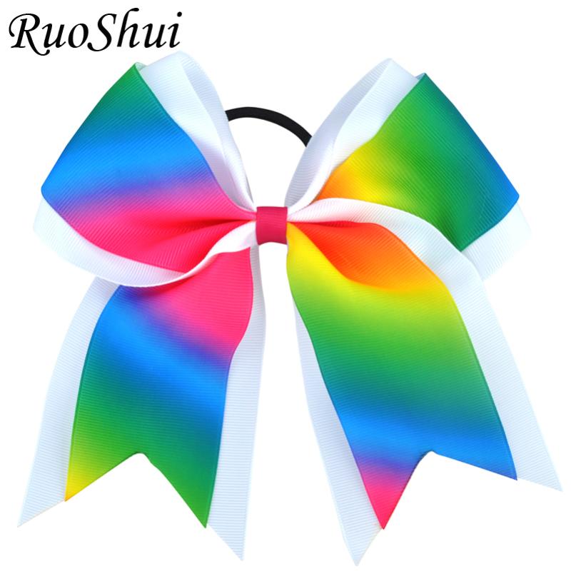 

7 Inch Large Cheerleading Bow Elastic Hair Band Rainbow Bowknot Leopard Grosgrain Ribbon Children Girls Hair Accessories, Stripe