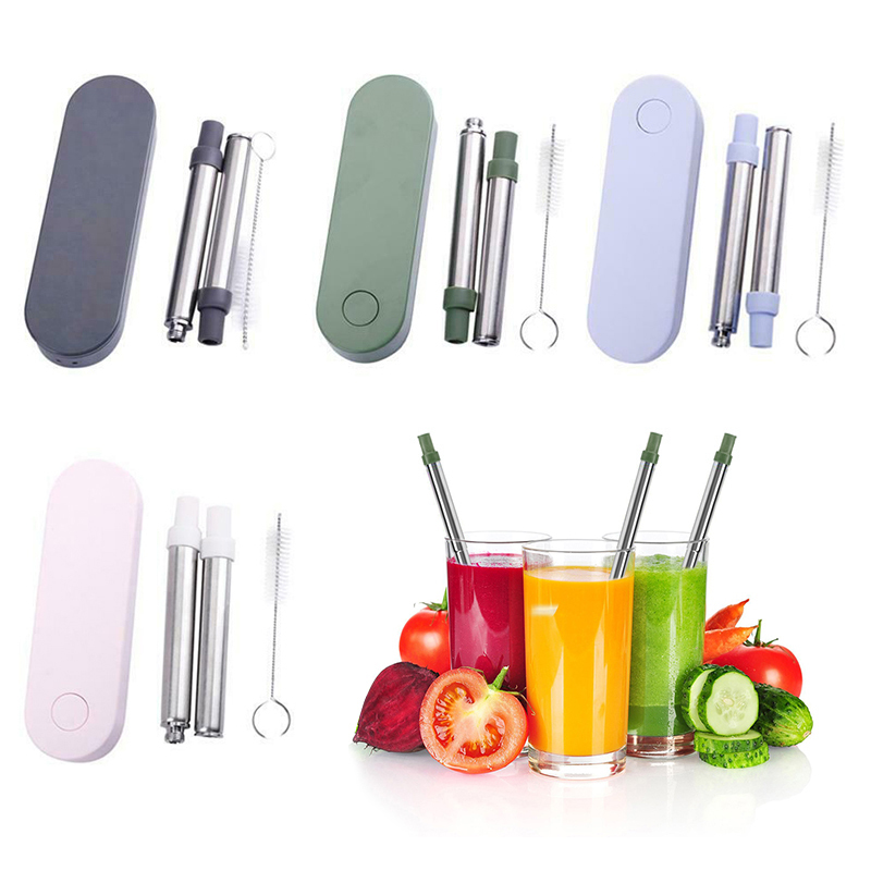 

Portable Reusable drinking Straws Metal Straw + Brush Storage Box Household Home Kitchen Bar Accessories