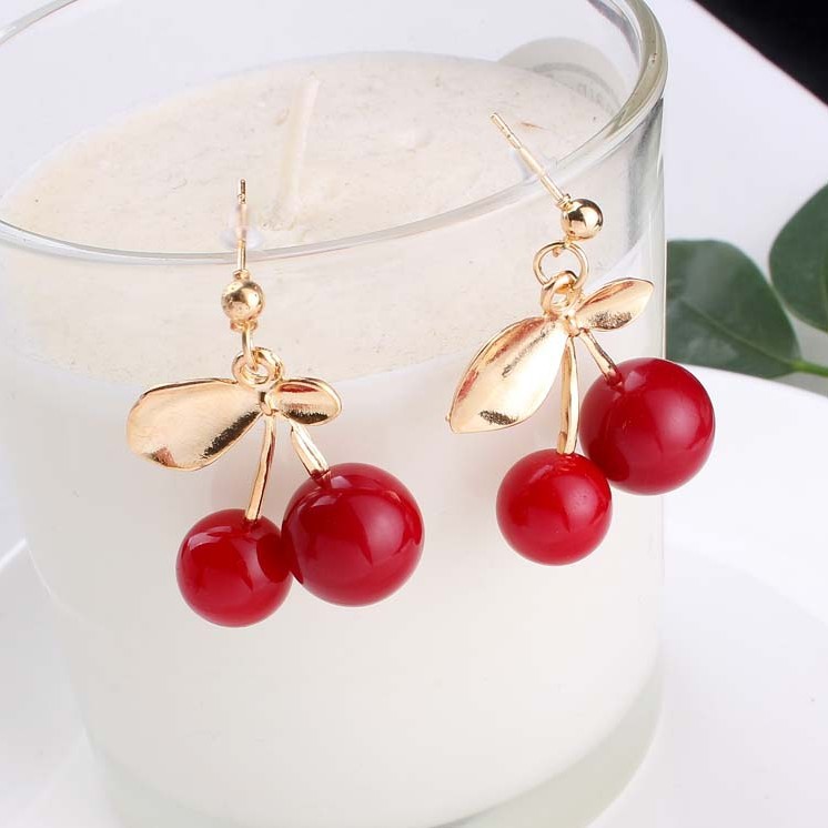 

S866 Hot Fashion Jewelry Lovely Cherry Earrings Beads Dangle Stud Earrings