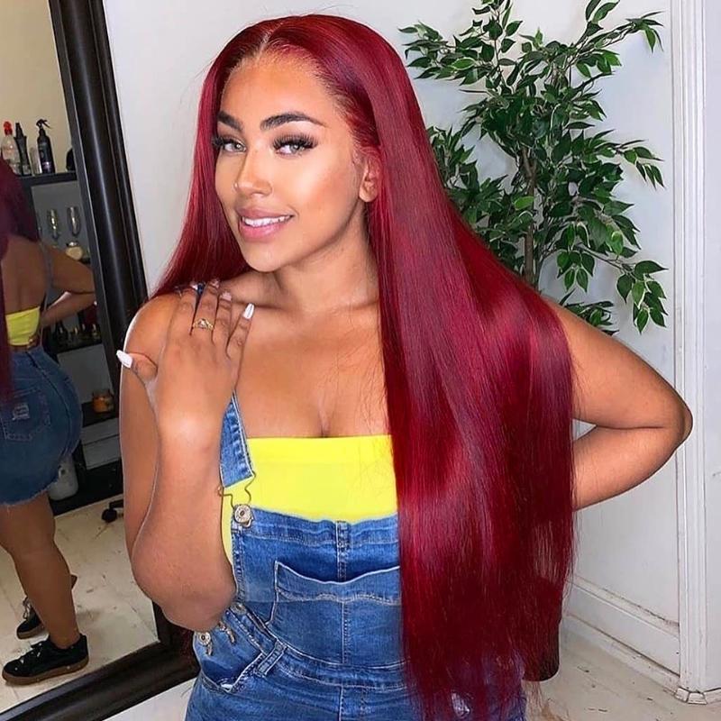 

Burgundy Lace Front Human Hair Wigs Straight Colored Human Hair Wigs For Black Women Inch Pre plucked Lace Front Wig full, As pic