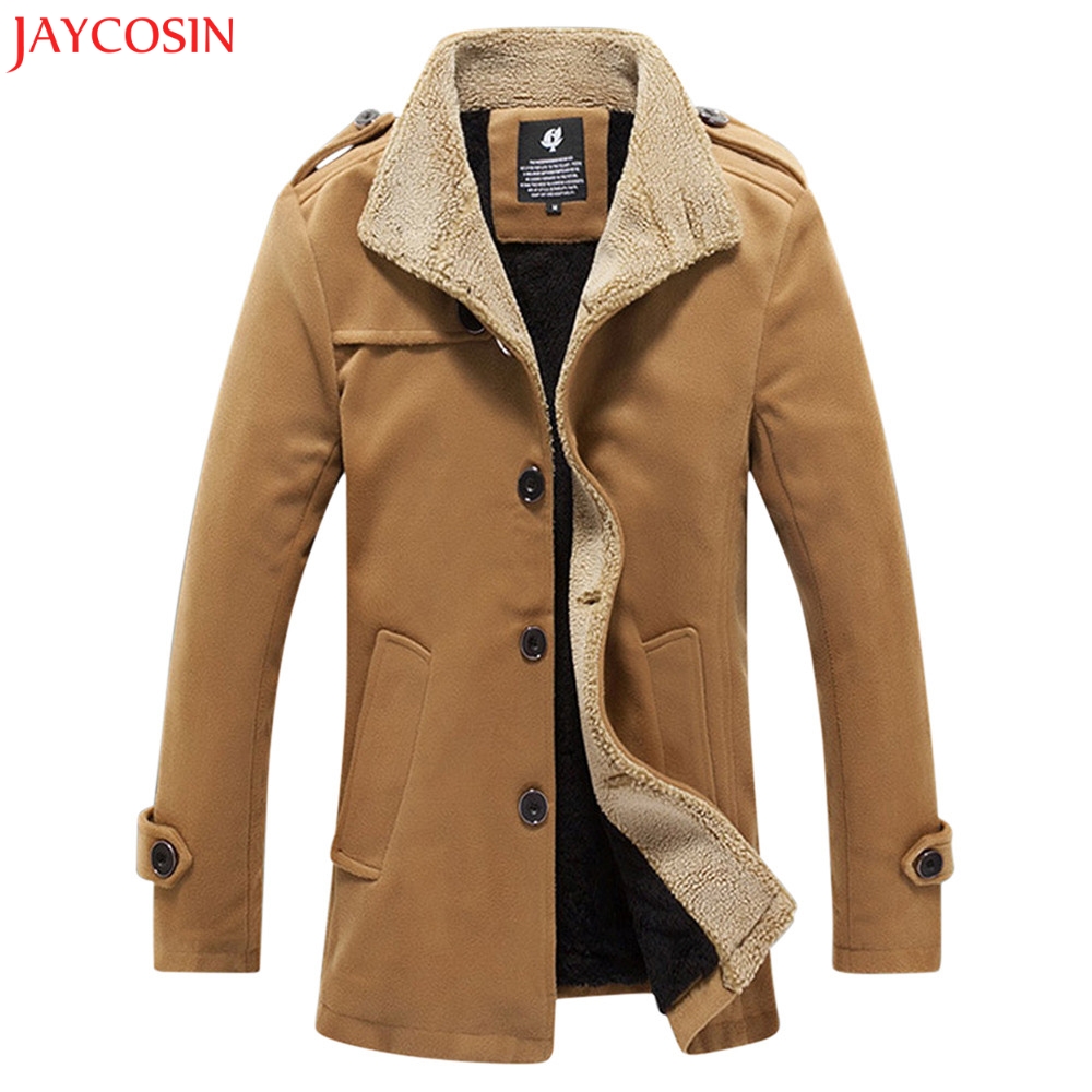 JAYCOSIN 1 PC Men Coat Autumn Winter Cotton Blend Outdoor Warm Thickened Jacket Fleece Long Sleeve Coat Jacket Top Blouse z1122
