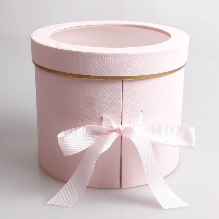 Double Layer Round Flower Paper Boxes With Ribbon Rose Bouquet