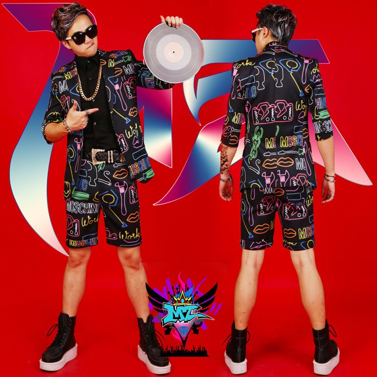 

6XL!!Male singer dazzle color short sleeve suit performance clothing nightclub bar men stage fashion, Short pant