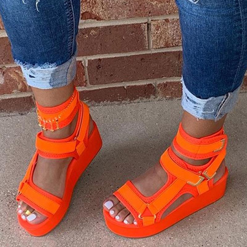 

Platform Open Toe Platform Solid Color Sandals Women 2020 Summer Fashion Casual Outdoor Beach Shoes Pink/Orange