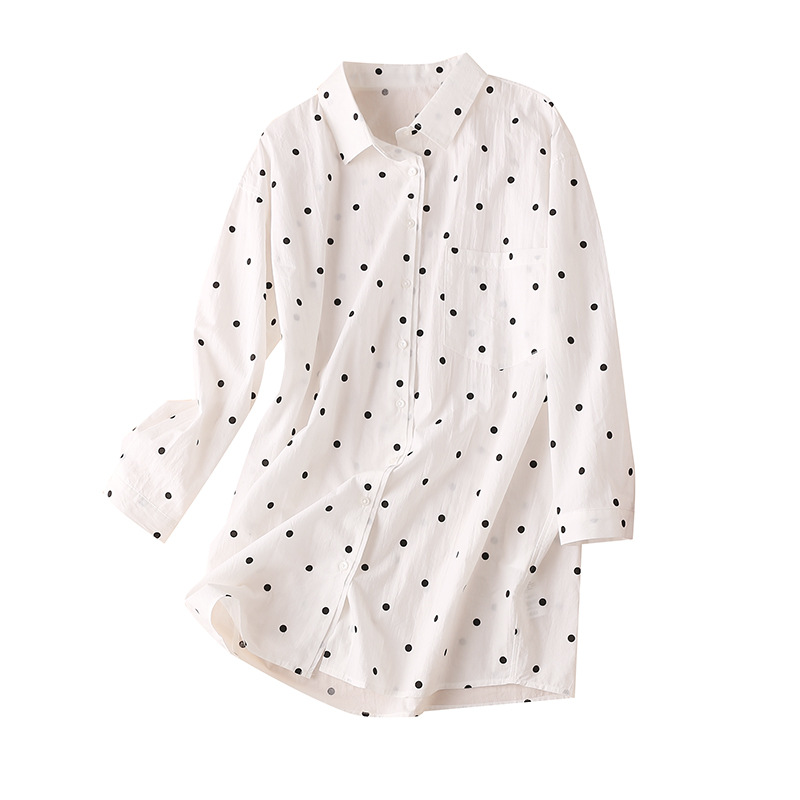 

COTTON Polka Dot Long Shirt Women Turn-down Collar Casual Blusas Manga Longa Feminina 2020 Autumn Lovely Women's Blouses, White