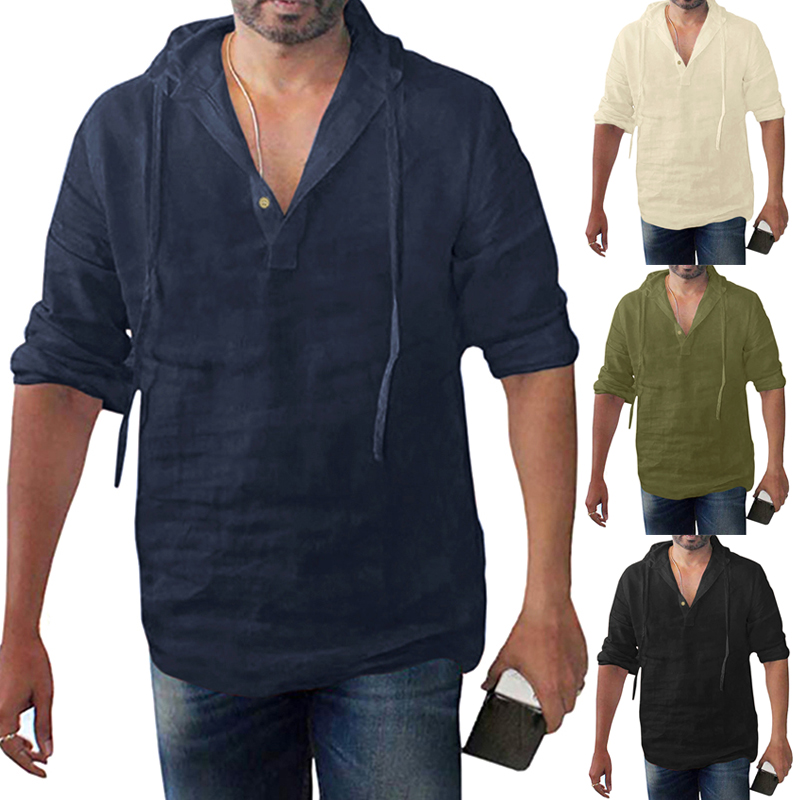 

Hot Mens Summer Casual Brief Solid Color Long Sleeve Brief Hooded Shirt Tops, Black