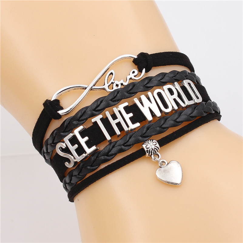 

See The World Letter Infinity Bracelet Love Charm Multi-layer Bracelet Handmade Leather Bracelets Punk Jewelry For Men&women