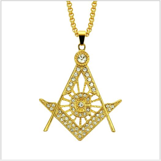 

Hot Hip Hop Necklace Masonic Hollow Diamond Pendant641