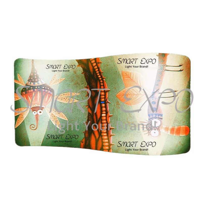 

13ft S Shape Wave-Line Tension Fabric Display with Thick Aluminum Tube Tension Fabric Printed Graphic Portable Carry Bag