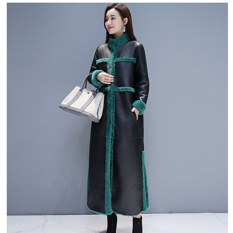 

Women Lamb Fur Coat 2019 New Winter Plus Size Loose Long Fur Coat Two Side Wearing Suede Maix Furry Jacket Faux Leather, Photo color
