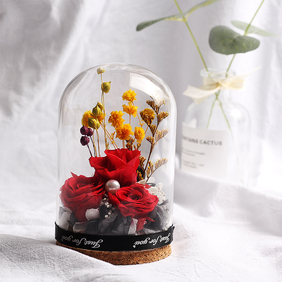 

Glass Cover Floral Decorate Eternal Rose In Flask Flower Floral Beautiful For Valentine's Day Birthday Christmas Wedding Gift T191102, Black